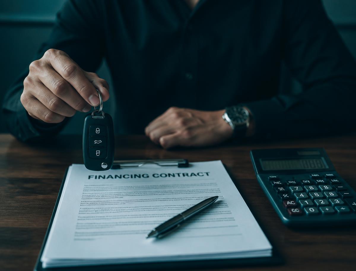 Chave de carro sobre contrato de financiamento
